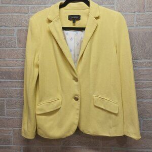 Talbots Women Blazer Jacket SZ 10 Yellow Nautical Anchor Lining 100% Cotton Knit